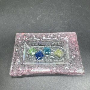 Vintage Hand Made Rectangular Trinket Dish Holder Container‎ Plate Pink Bubbles
